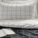 VITKLÖVER comforter set, white black/check, 240x220/50x80 cm