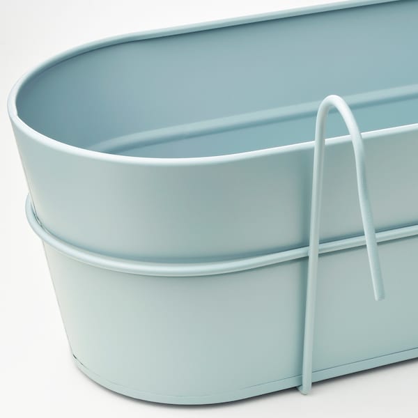 VITLÖK - Flower box with holder, in/outdoor light grey-blue, 56x20 cm