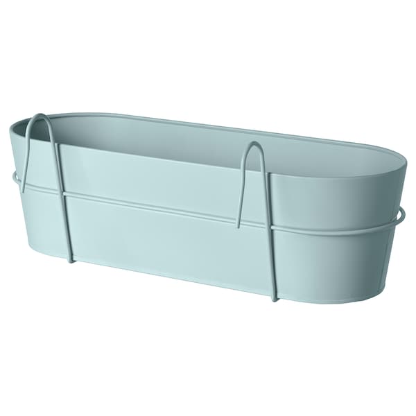 VITLÖK - Flower box with holder, in/outdoor light grey-blue, 56x20 cm