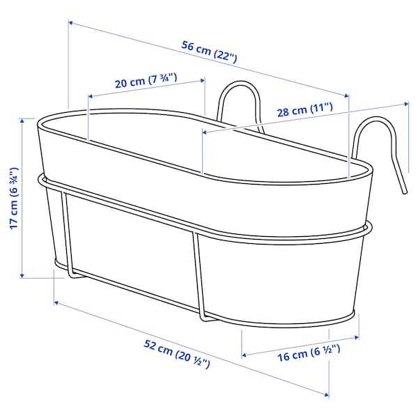 VITLÖK - Flower box with holder, in/outdoor light grey-blue, 56x20 cm