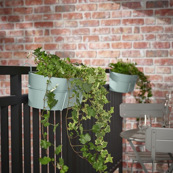 VITLÖK - VITLÖK Flower box with holder, in/outdoor/turquoise, 56x20 cm