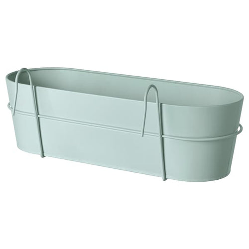 VITLÖK flower box with holder, in/outdoor/turquoise, 56x20 cm