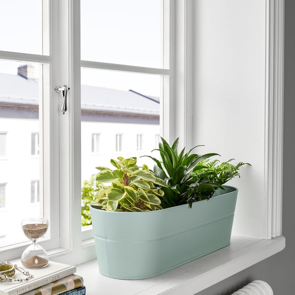 VITLÖK - VITLÖK Flower box with holder, in/outdoor/turquoise, 56x20 cm