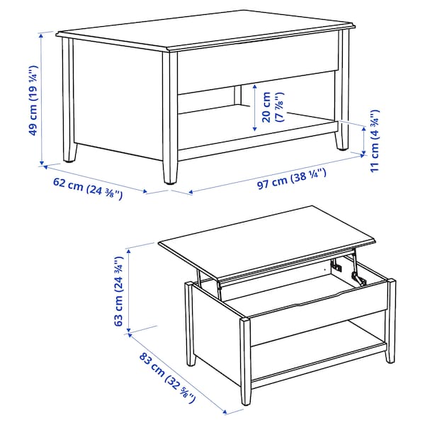 VITTERYD - Adjustable coffee table, white, 97 cm