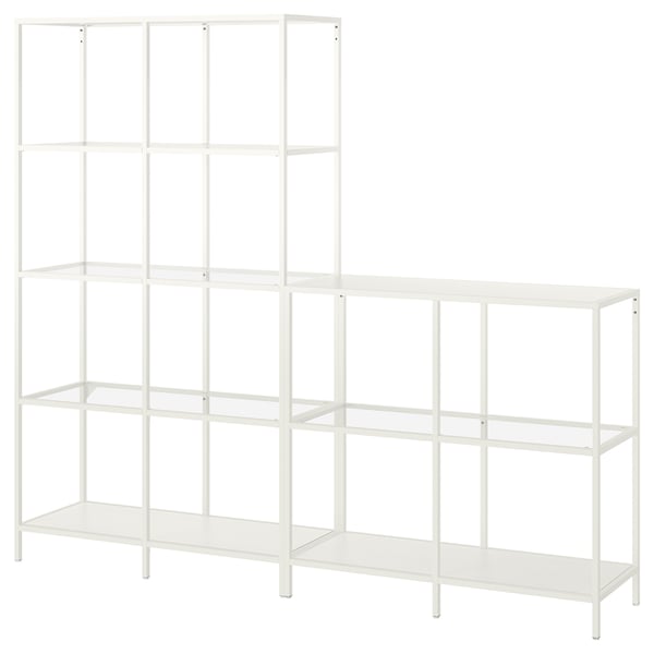 VITTSJÖ storage combination, white/glass, 200x36x175 cm