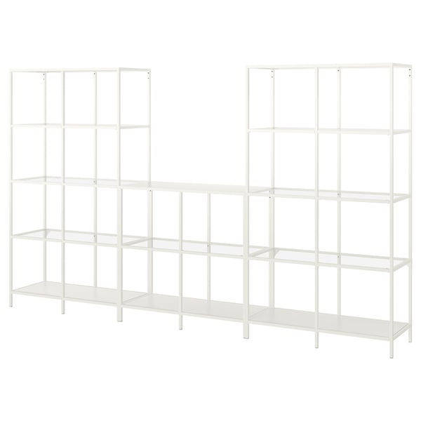 VITTSJÖ storage combination, white/glass, 300x36x175 cm