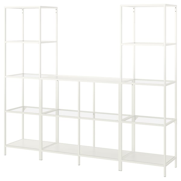 VITTSJÖ storage combination, white/glass, 202x36x175 cm