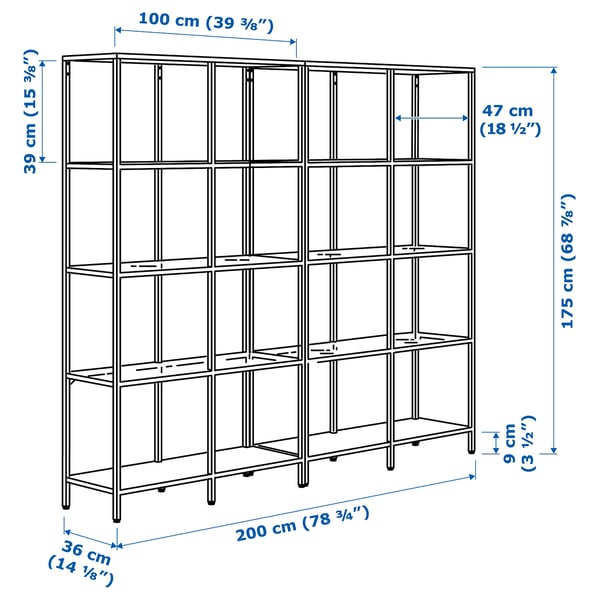 VITTSJÖ storage combination, white/glass, 200x36x175 cm