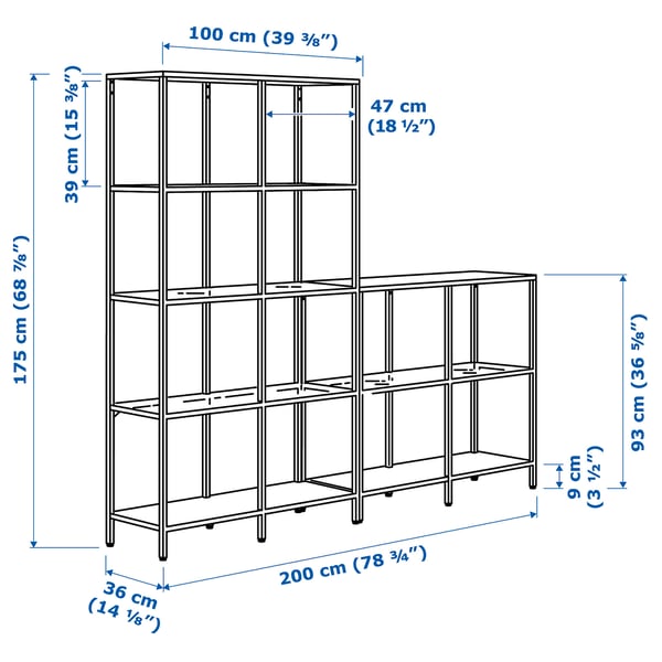 VITTSJÖ storage combination, white/glass, 200x36x175 cm