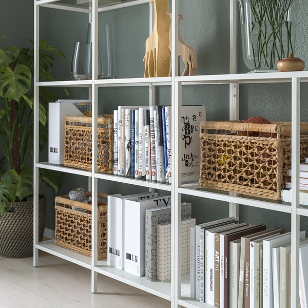 VITTSJÖ storage combination, white/glass, 300x36x175 cm