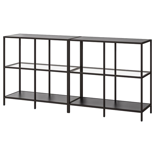 VITTSJÖ - VITTSJÖ Storage combination, black-brown/glass, 200x36x93 cm