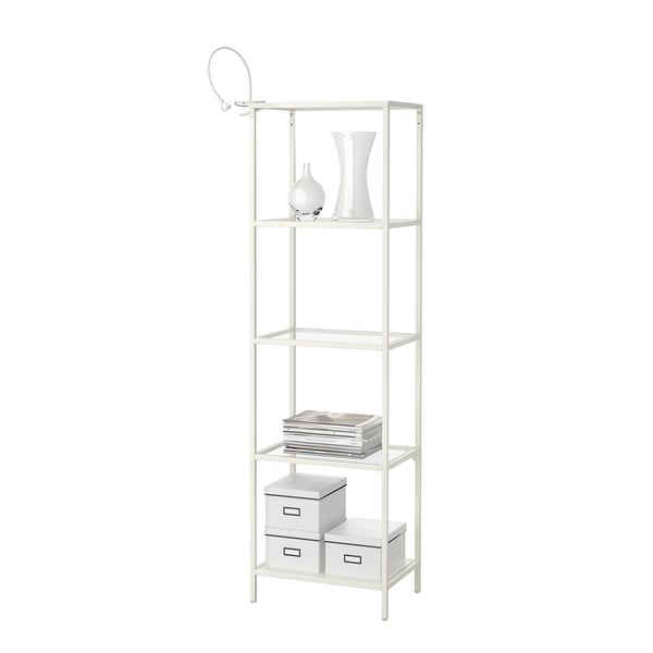 VITTSJÖ shelving unit, white/glass, 51x175 cm