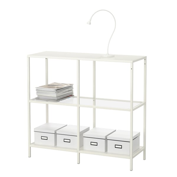 VITTSJÖ shelving unit, white/glass, 100x93 cm