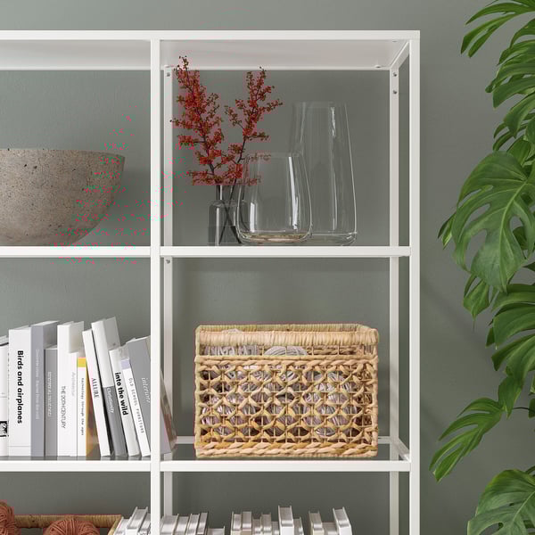 VITTSJÖ shelving unit, white/glass, 100x175 cm
