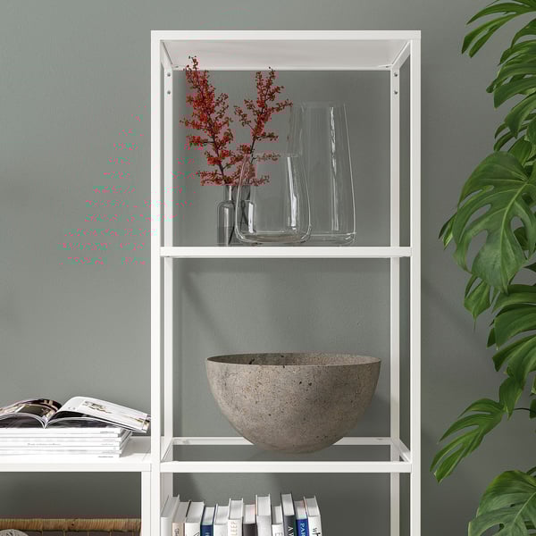 VITTSJÖ shelving unit, white/glass, 51x175 cm