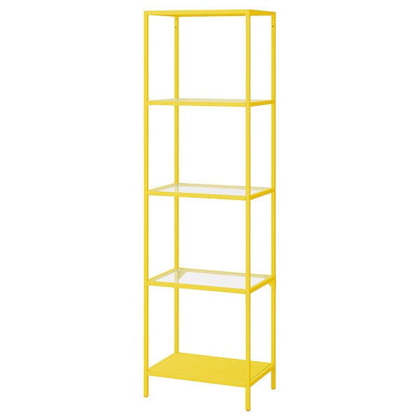 VITTSJÖ - Shelving unit, yellow/glass, 51x175 cm