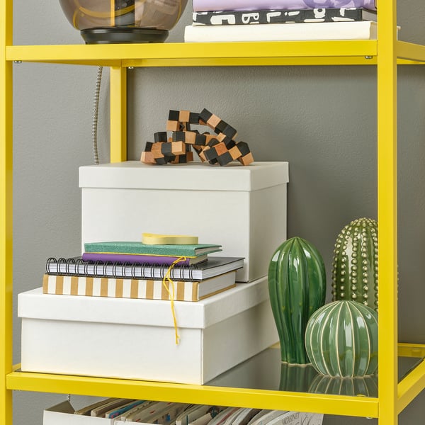 VITTSJÖ - VITTSJÖ Shelving unit, yellow/glass, 51x175 cm