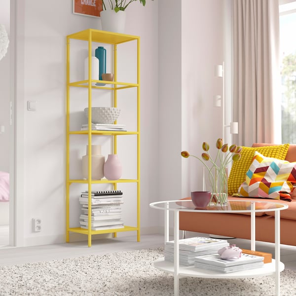 VITTSJÖ - VITTSJÖ Shelving unit, yellow/glass, 51x175 cm