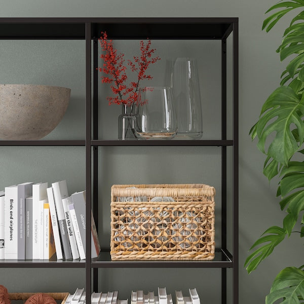 VITTSJÖ - Shelving unit, black-brown/glass, 100x175 cm