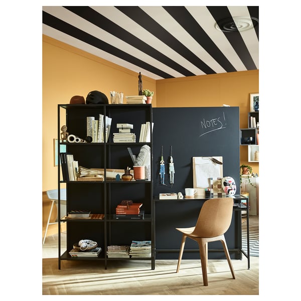 VITTSJÖ - VITTSJÖ Shelving unit with laptop table, black-brown/glass, 200x36x175 cm