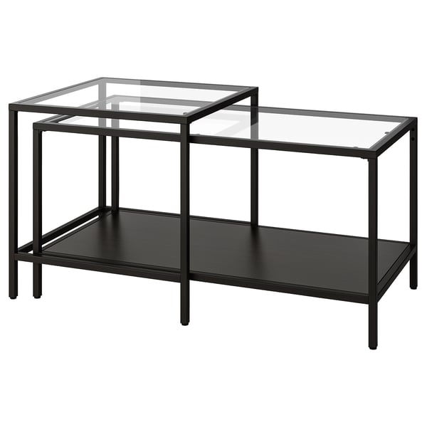 VITTSJÖ nest of tables, set of 2, black-brown/glass, 90x50 cm