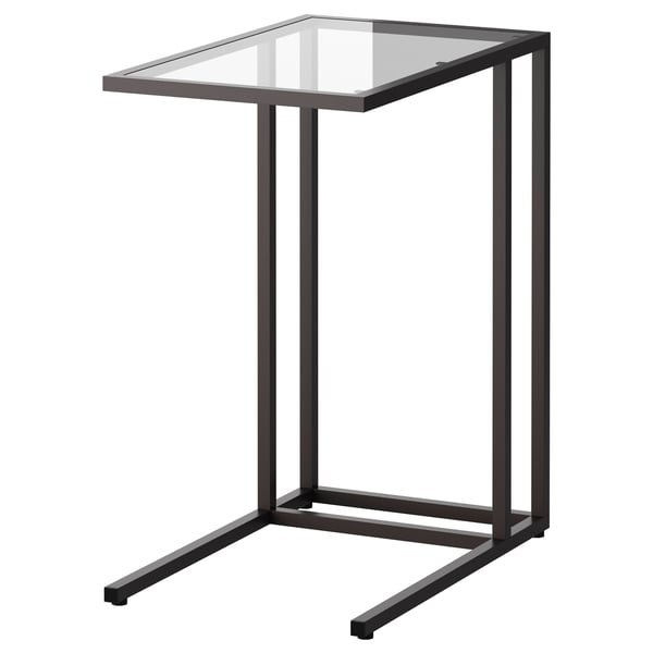 VITTSJÖ laptop stand, black-brown/glass, 35x65 cm