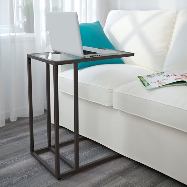 VITTSJÖ laptop stand, black-brown/glass, 35x65 cm