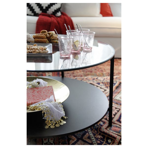 VITTSJÖ coffee table, black-brown/glass, 75 cm