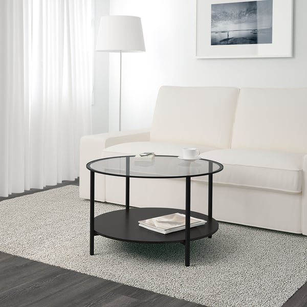 VITTSJÖ coffee table, black-brown/glass, 75 cm