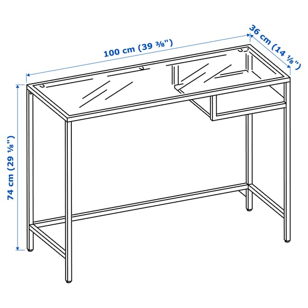 VITTSJÖ - VITTSJÖ Laptop table, black-brown/glass, 100x36 cm