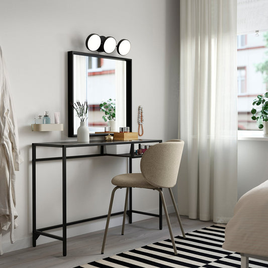VITTSJÖ laptop table, black-brown/glass, 100x36 cm
