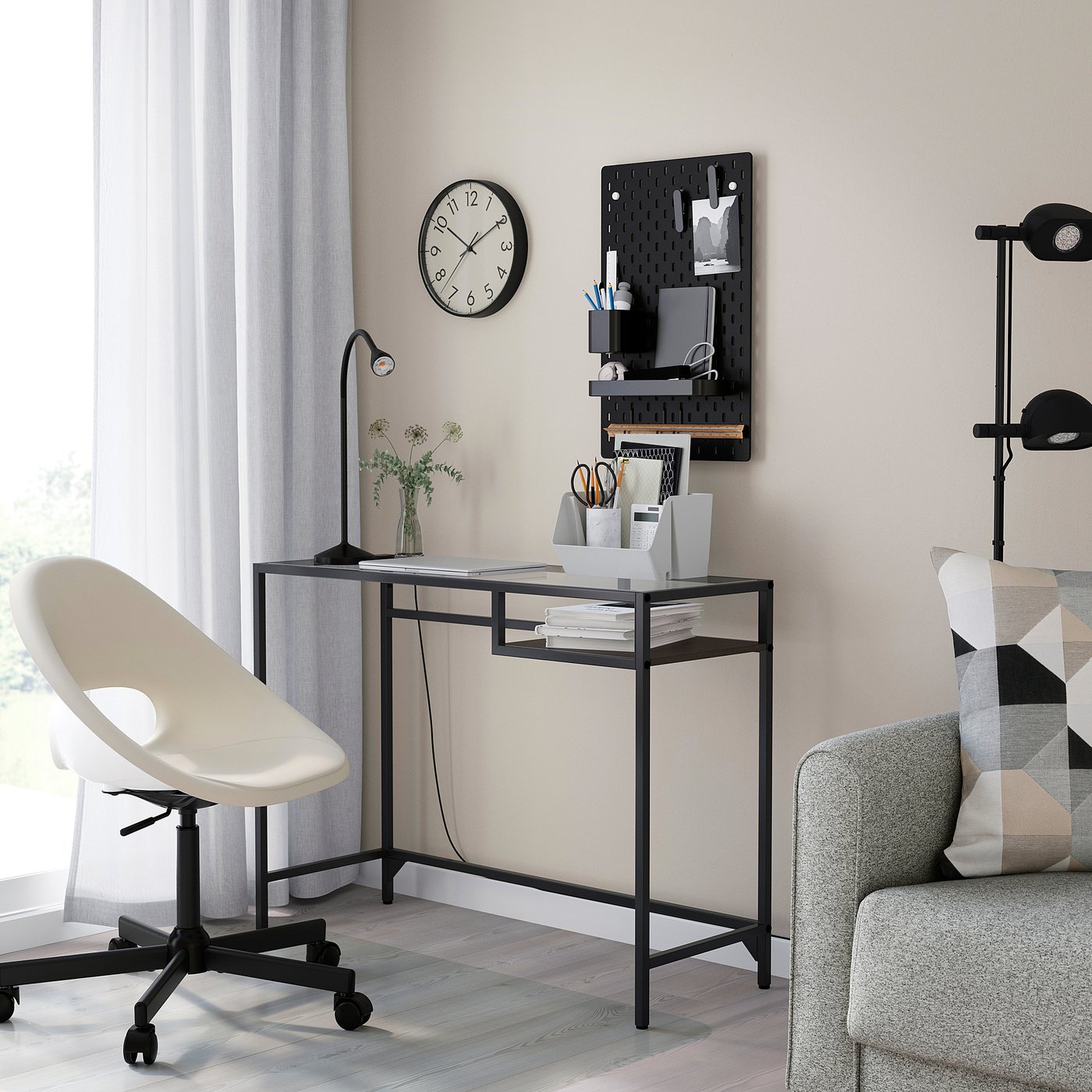 VITTSJÖ laptop table, black-brown/glass, 100x36 cm