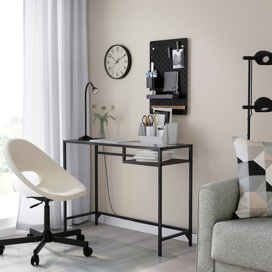 VITTSJÖ laptop table, black-brown/glass, 100x36 cm