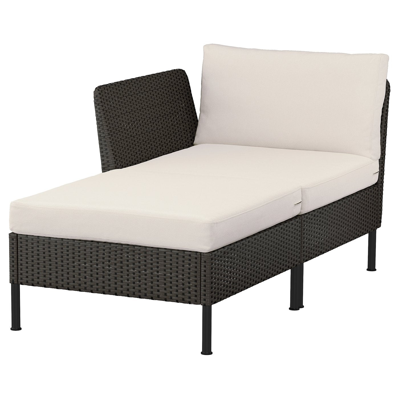 VITTSKÄR modular chaise longue, with armrest outdoor/plastic rattan dark grey Frösön/Duvholmen beige, 89 cm