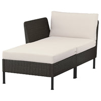 VITTSKÄR modular chaise longue, with armrest outdoor/plastic rattan dark grey Frösön/Duvholmen beige, 89 cm