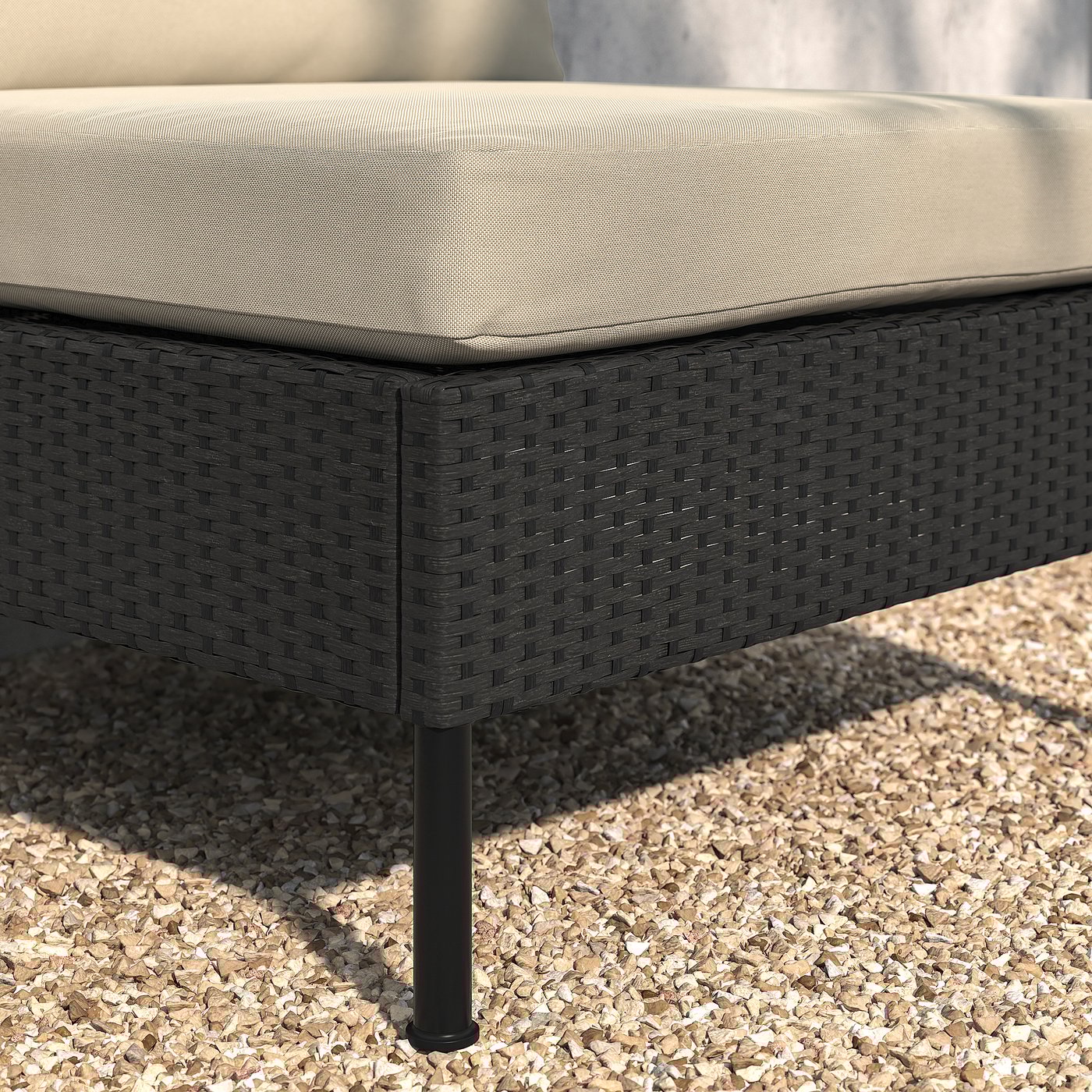 VITTSKÄR modular chaise longue, outdoor plastic rattan dark grey/Frösön/Duvholmen beige, 80x79x169 cm