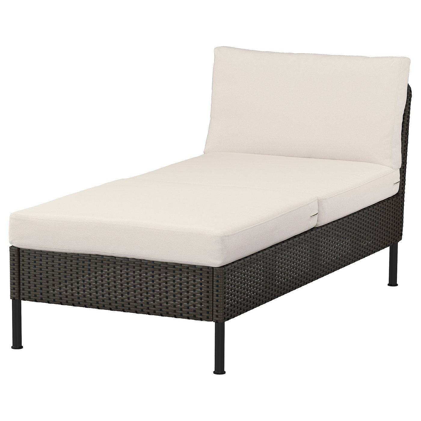 VITTSKÄR modular chaise longue, outdoor plastic rattan dark grey/Frösön/Duvholmen beige, 80x79x169 cm