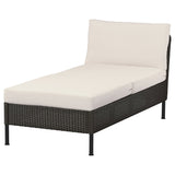 VITTSKÄR modular chaise longue, outdoor plastic rattan dark grey/Frösön/Duvholmen beige, 80 cm