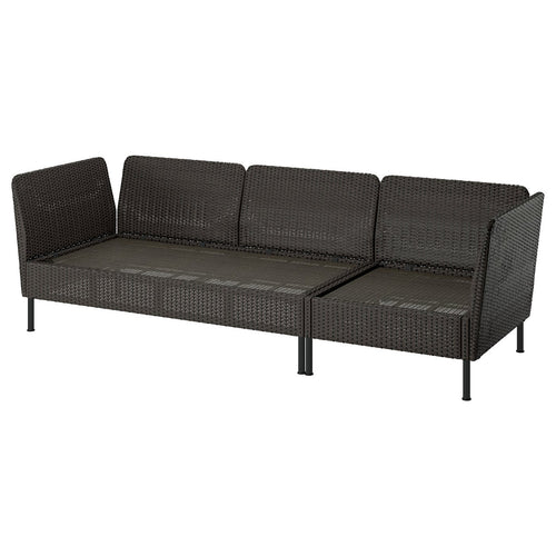 VITTSKÄR 3-seat sofa, armrests outdoor/plastic rattan dark grey, 240x79x89 cm