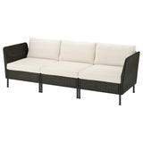 VITTSKÄR 3-seat modular sofa, armrests outdoor/plastic rattan dark grey Frösön/Duvholmen beige, 258x88x89 cm