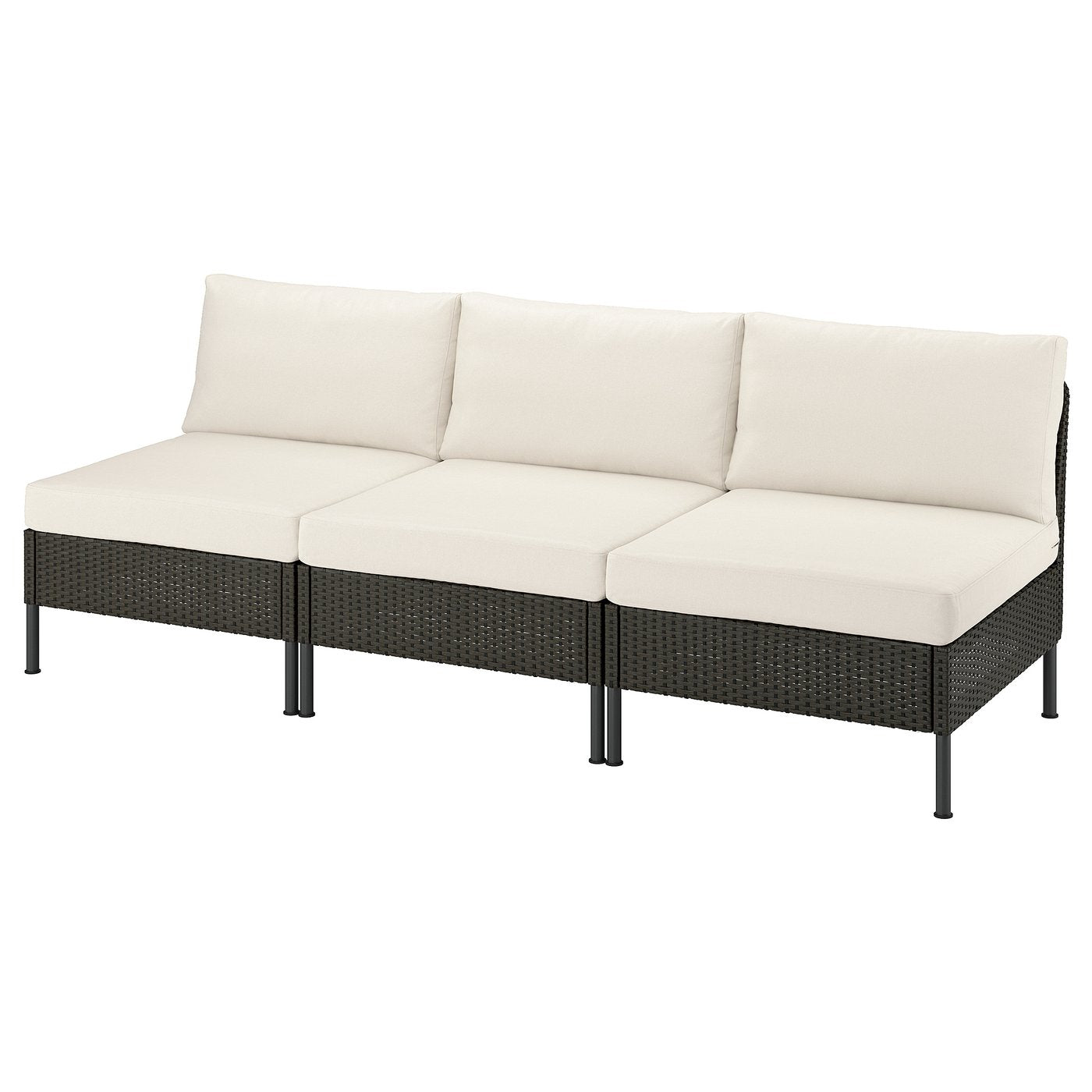 VITTSKÄR 3-seat modular sofa, outdoor plastic rattan dark grey/Frösön/Duvholmen beige, 240x88x89 cm