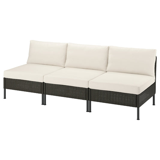 VITTSKÄR 3-seat modular sofa, outdoor plastic rattan dark grey/Frösön/Duvholmen beige, 240x88x89 cm