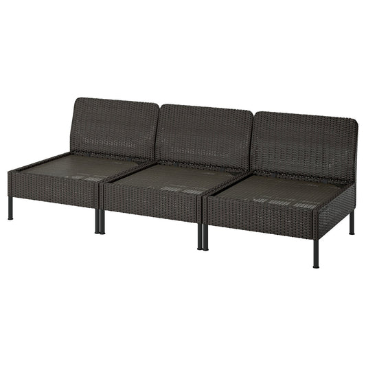 VITTSKÄR 3-seat modular sofa, outdoor/plastic rattan dark grey, 240x79x89 cm