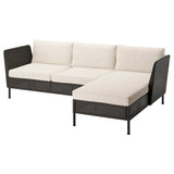 VITTSKÄR 3-seat sofa with chaise longue, armrests outdoor/plastic rattan dark grey Frösön/Duvholmen beige, 258x88x89 cm