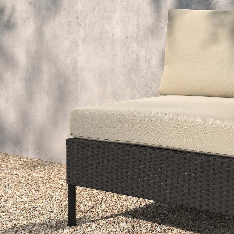 VITTSKÄR 3-seat sofa, outdoor plastic rattan dark grey/Frösön/Duvholmen beige, 240x88x89 cm