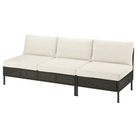 VITTSKÄR 3-seat sofa, outdoor plastic rattan dark grey/Frösön/Duvholmen beige, 240x88x89 cm