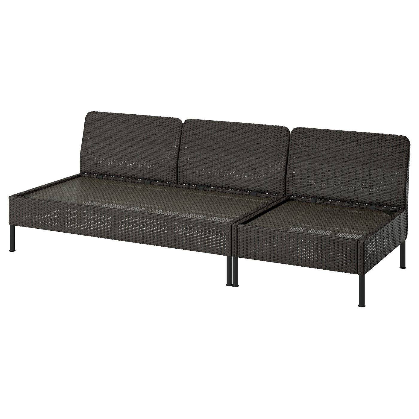 VITTSKÄR 3-seat sofa, outdoor/plastic rattan dark grey, 240x79x89 cm