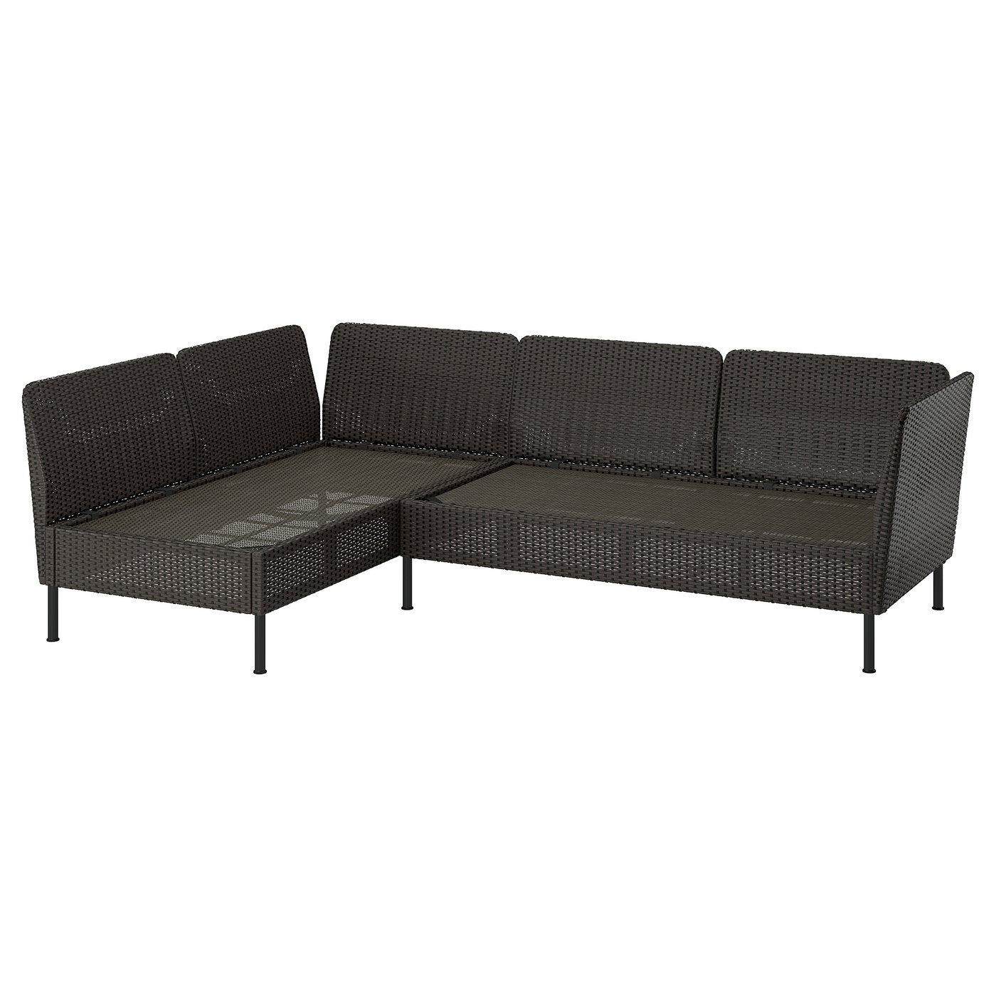 VITTSKÄR 3-seat modular corner sofa, outdoor/plastic rattan dark grey, 240x79 cm