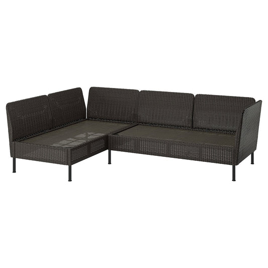 VITTSKÄR 3-seat modular corner sofa, outdoor/plastic rattan dark grey, 240x79 cm