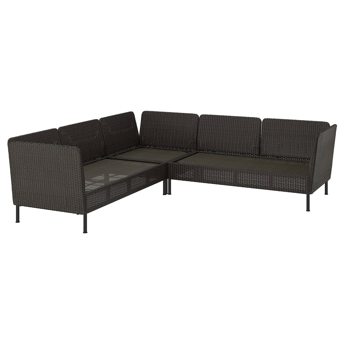 VITTSKÄR 4-seat modular corner sofa, outdoor/plastic rattan dark grey, 240x79 cm